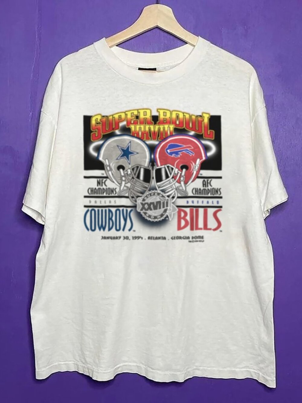 Vintage 1994 Super Bowl XXVIII Dallas Cowboys Vs Buffalo Bills NFC VS AFC Shirt